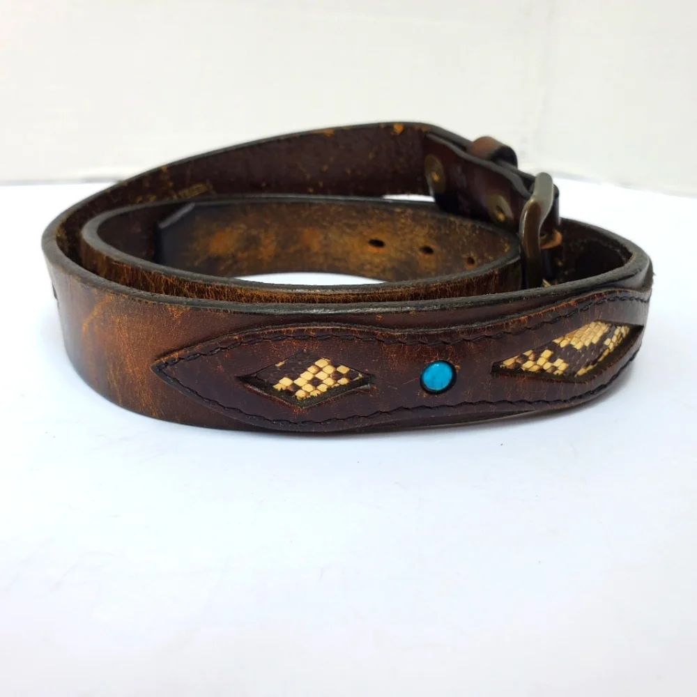 Python & Turquiose Leather Belt Genuine by Southwick / Western Boho - Picture 8 of 16